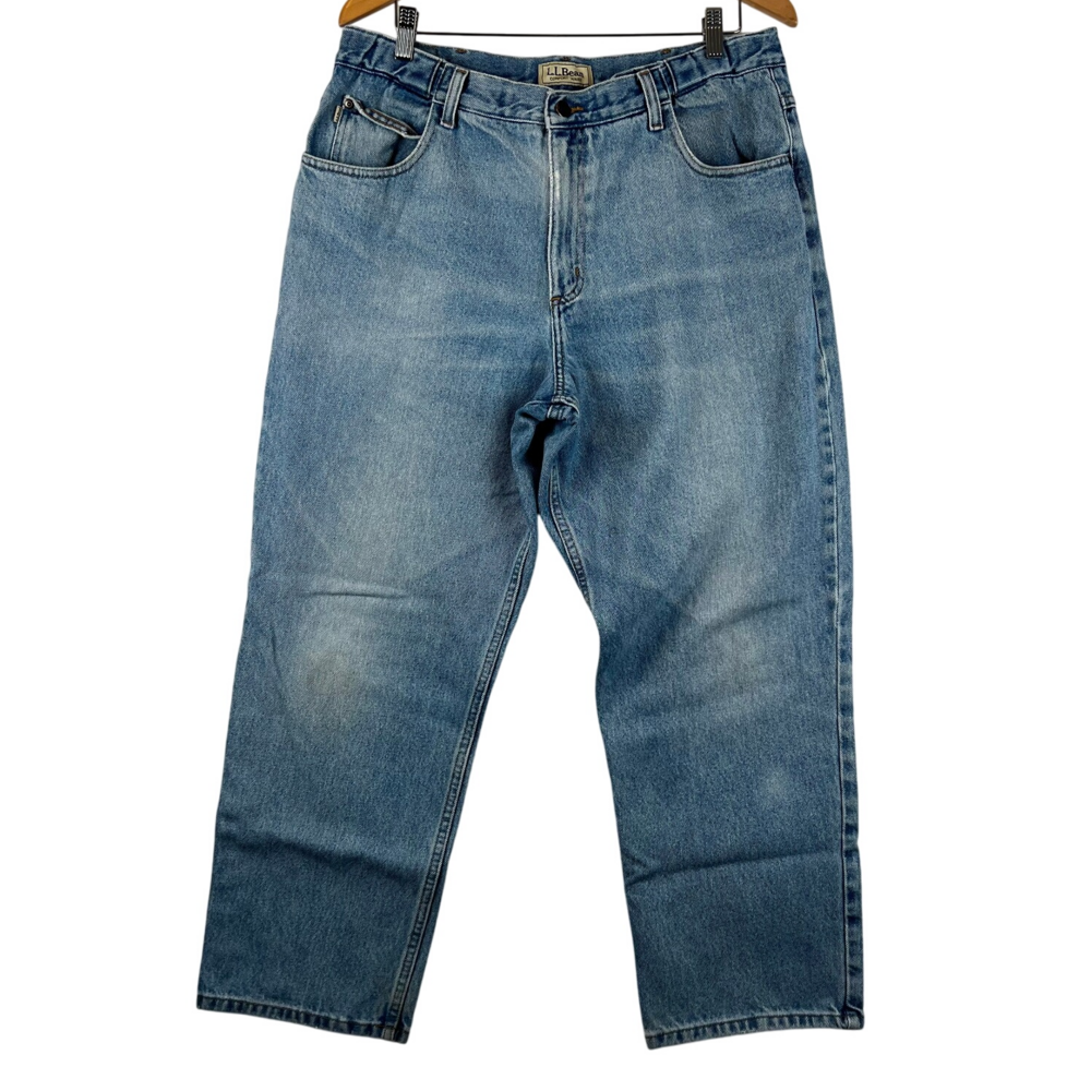 LL Bean Comfort Waist Jeans‎ Relaxed Fit Light Wash Denim Pants 37x29